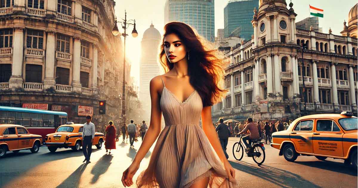 bustling city of Kolkata, as winter is coming to an end, a beautiful indian girl