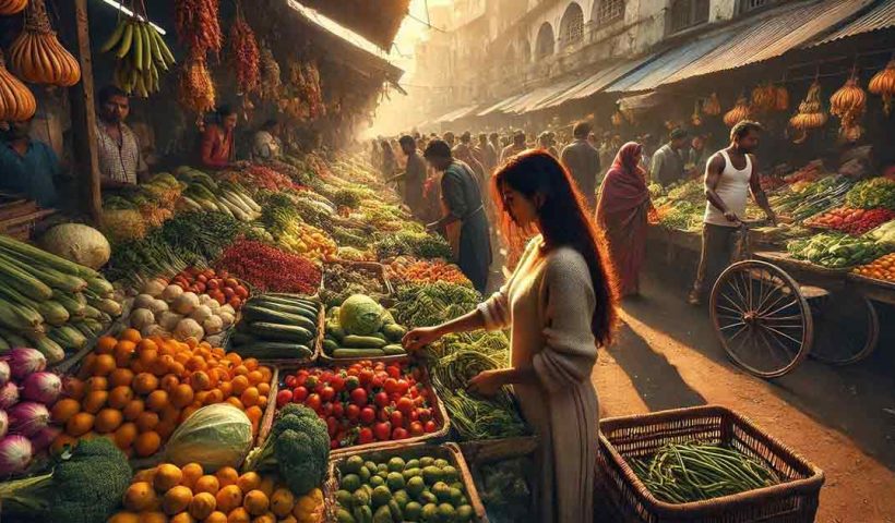 bustling vegetable market in Kolkata city during the morning hours