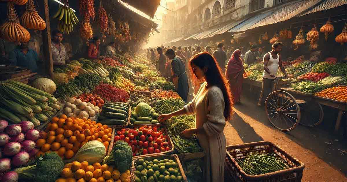 bustling vegetable market in Kolkata city during the morning hours