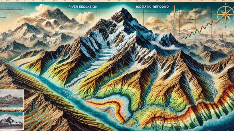 detailed map of the Himalayan region showing the height increase of Mount Everest