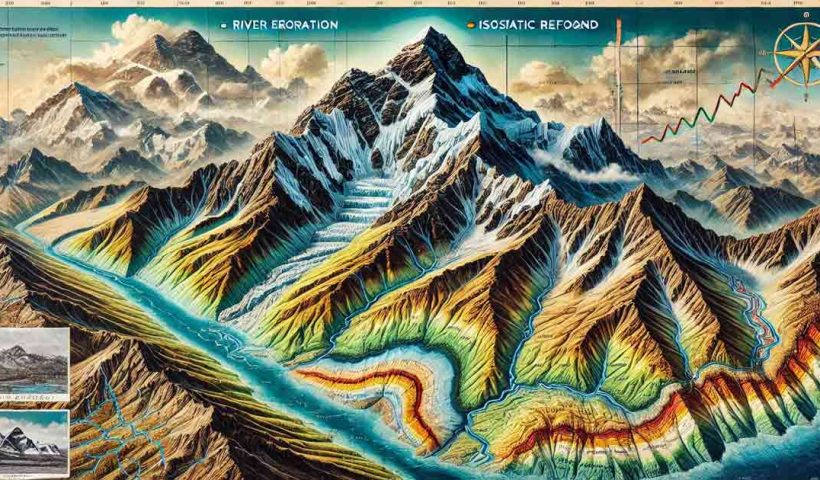 detailed map of the Himalayan region showing the height increase of Mount Everest