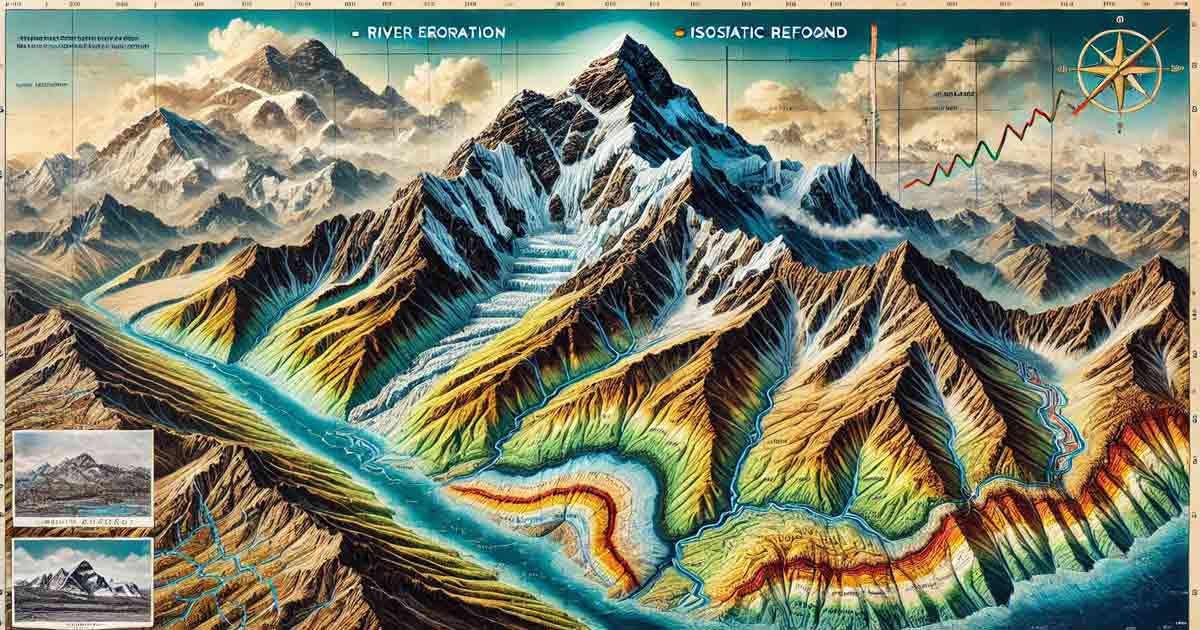 detailed map of the Himalayan region showing the height increase of Mount Everest