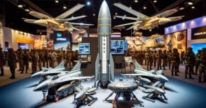 high-tech Indian Army weapons display featuring the BrahMos missile and Hornet drones