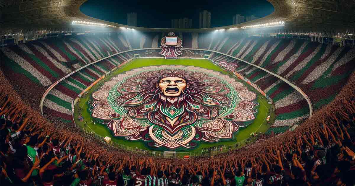 massive stadium filled with enthusiastic Mohun Bagan supporters