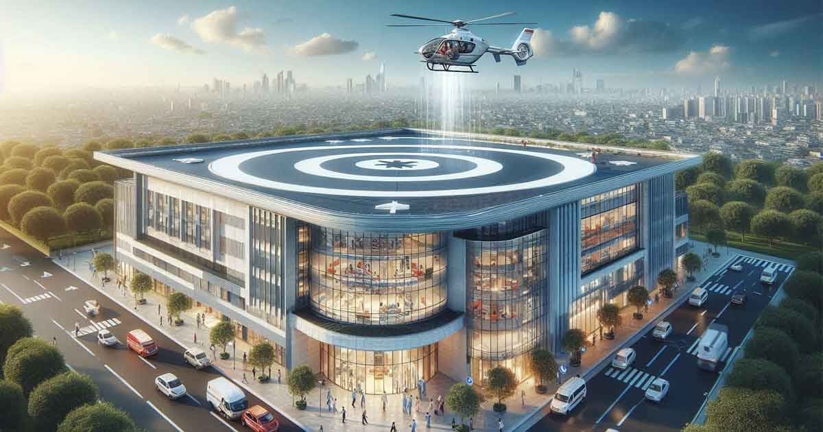 modern hospital in Kolkata with a state-of-the-art rooftop helipad.