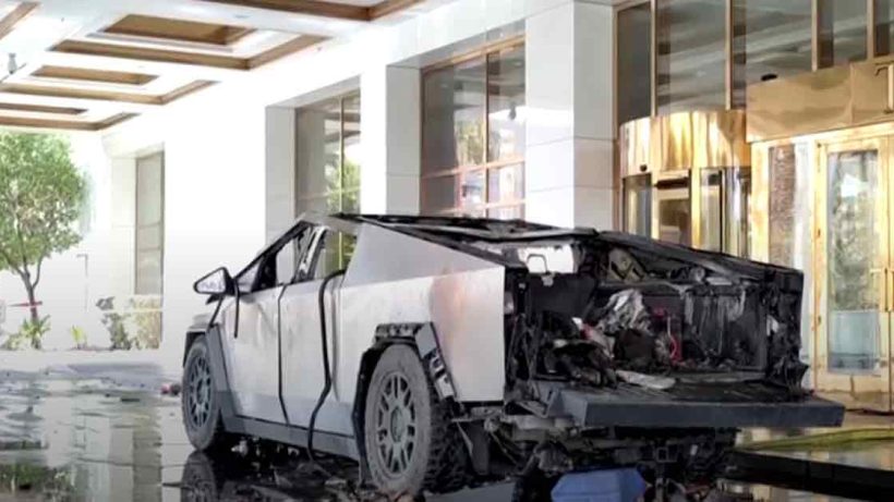 Explosion on Tesla's car near Trumps tower in Las Vegus