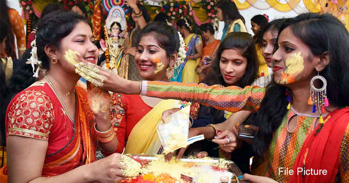 Saraswati Puja west bengal with girl