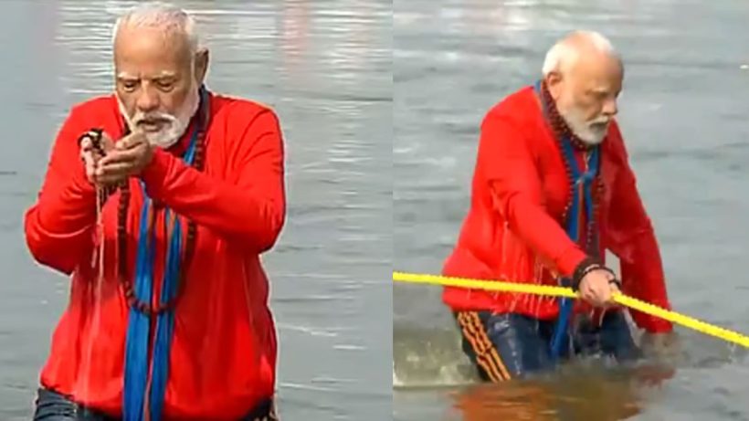 narendra modi takes a holy dip in mahakumbh