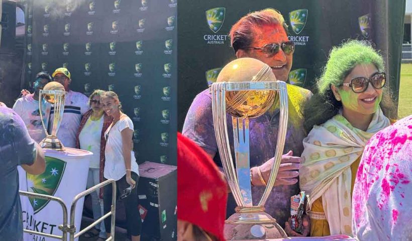 Cricket Australia Celebrates Holi with 2023 ODI World Cup Trophy