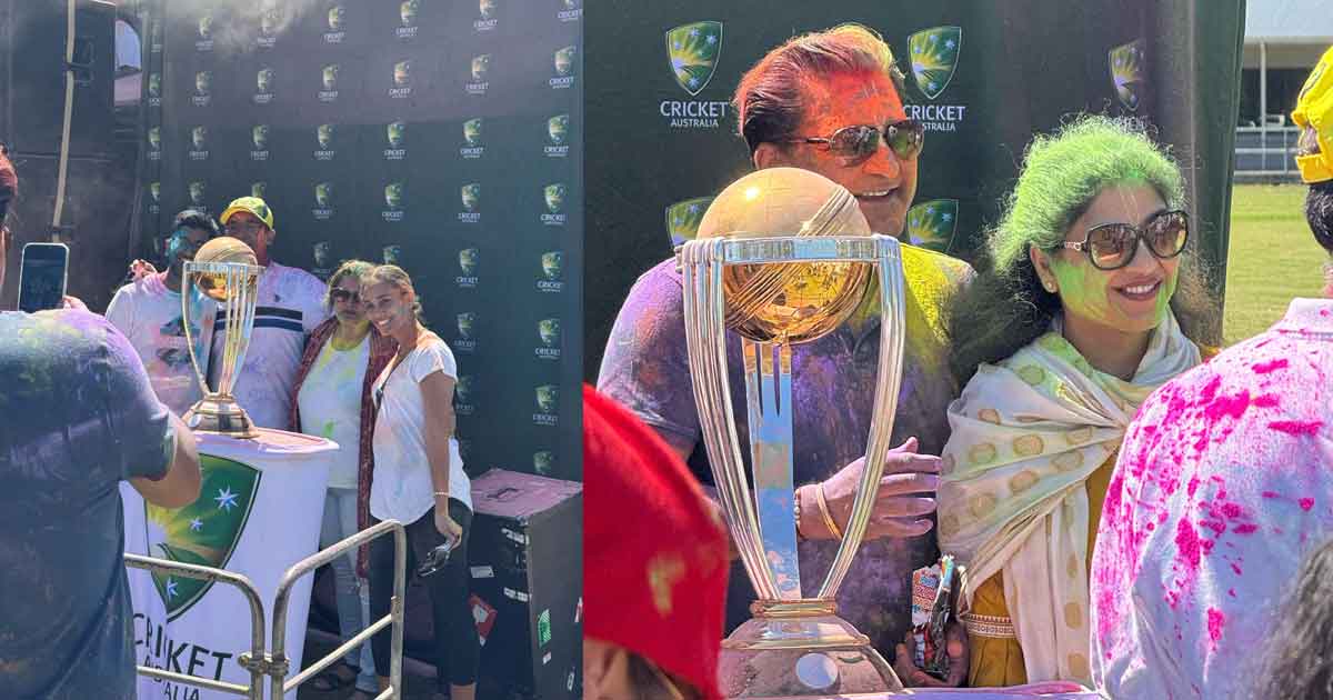 Cricket Australia Celebrates Holi with 2023 ODI World Cup Trophy