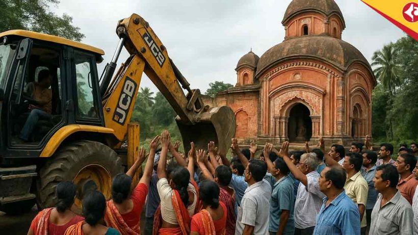 Bulldozer Halted at Mahishadal Temple: Locals Protest Demolition Attempt