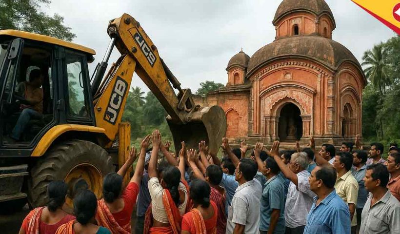 Bulldozer Halted at Mahishadal Temple: Locals Protest Demolition Attempt