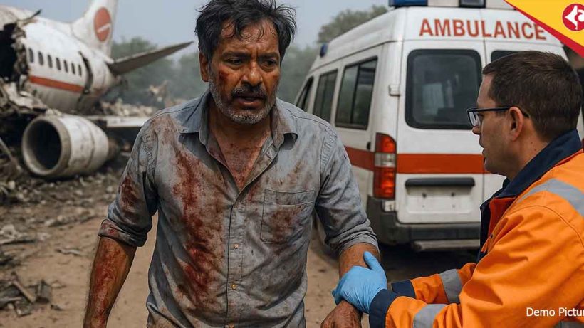 Miracle Survivor Walks to Ambulance After India Ahmedabad Plane Crash in 2025