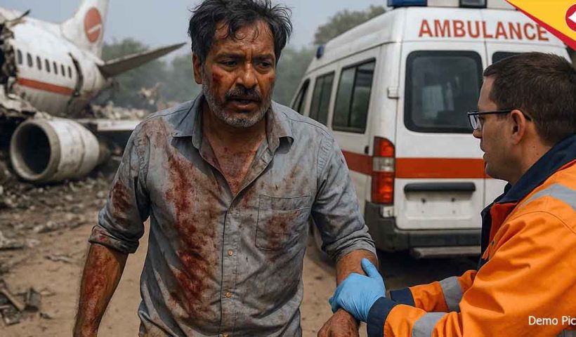 Miracle Survivor Walks to Ambulance After India Ahmedabad Plane Crash in 2025