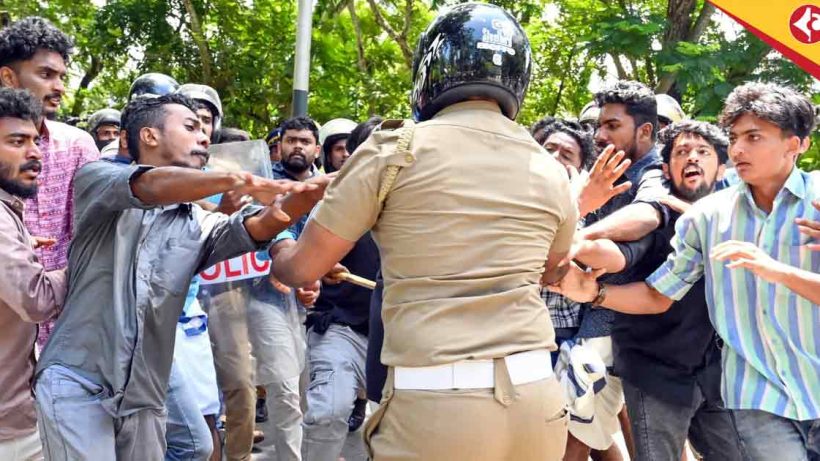 SFI Protests Bharat Mata Image, RSS Ideologues’ Portraits at Kerala Raj Bhavan