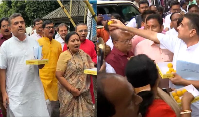 bjp mlas distribute laddus in assembly