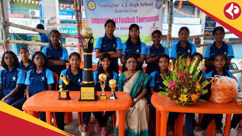 Nandajhar Adibasi Tapashili High School under-17 girls football team has emerged as the State Level Champions of the 64th Subroto Cup Tournament 2025