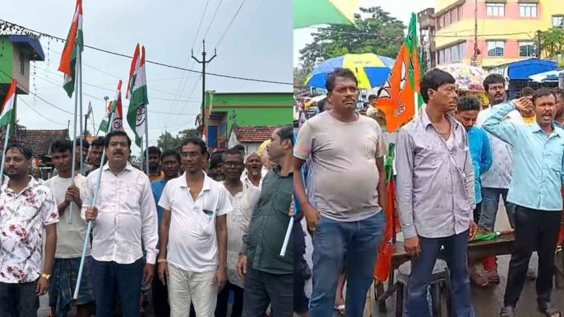 খেজুরিতে তৃণমূল-বিজেপি মুখোমুখি, বনধ ঘিরে ধস্তাধস্তি পুলিশের