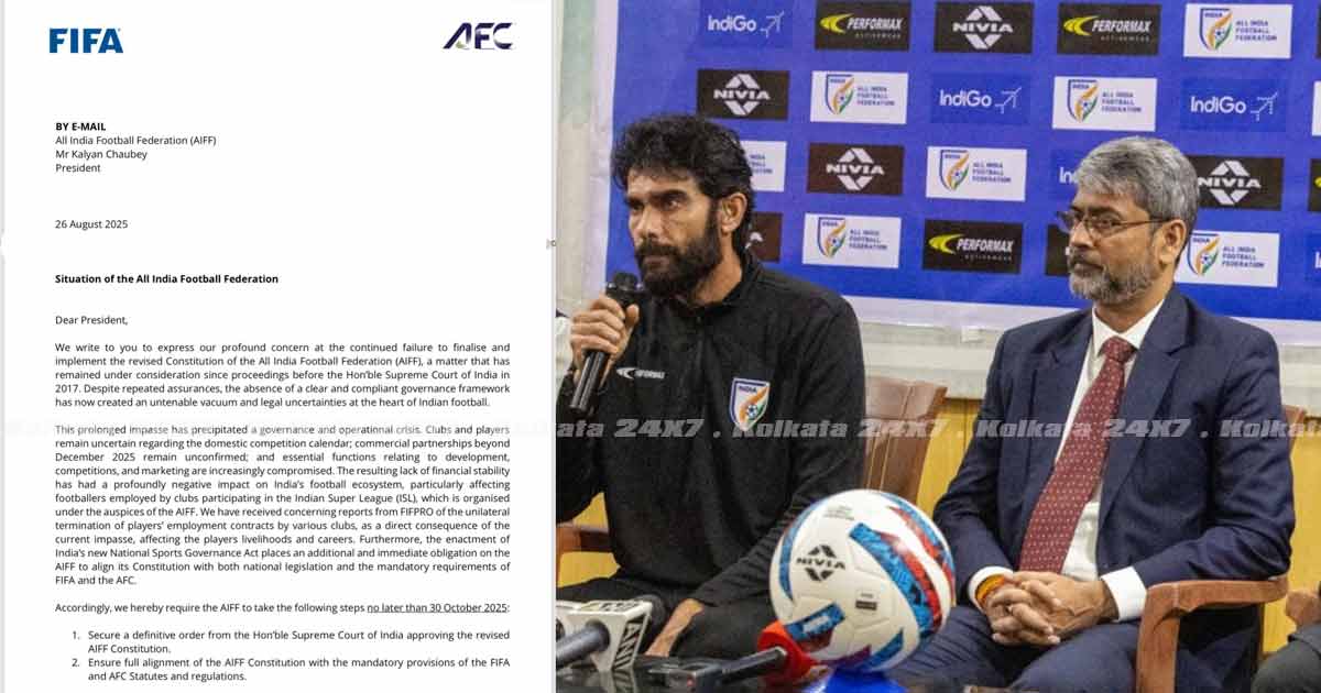 AIFF could be suspended if it fails to get its constitution ratified by October 30 according to a letter from FIFA and AFC