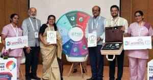 Dr Hema Divakar with Dr Amit Shah, Dr Shantanu Pathak & Dr G V Divakar unveiled the ‘Wheel of Wellness’ at Cutting Edge 2025—sparking a revolution in women’s healthcare.