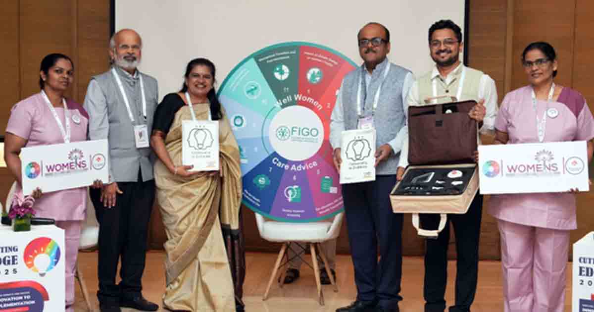 Dr Hema Divakar with Dr Amit Shah, Dr Shantanu Pathak & Dr G V Divakar unveiled the ‘Wheel of Wellness’ at Cutting Edge 2025—sparking a revolution in women’s healthcare.