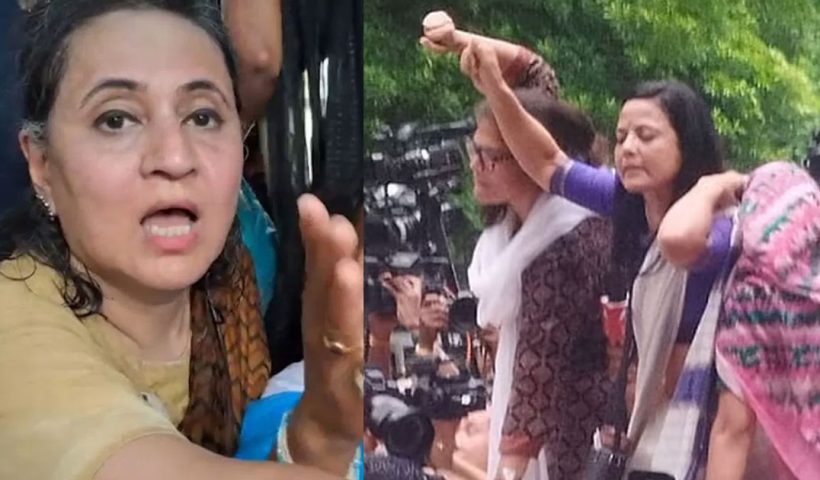 পুলিশের সঙ্গে ধস্তাধস্তিতে অসুস্থ মহুয়া, সাগরিকার অভিযোগ: “শাড়ি ধরে টেনেছে”