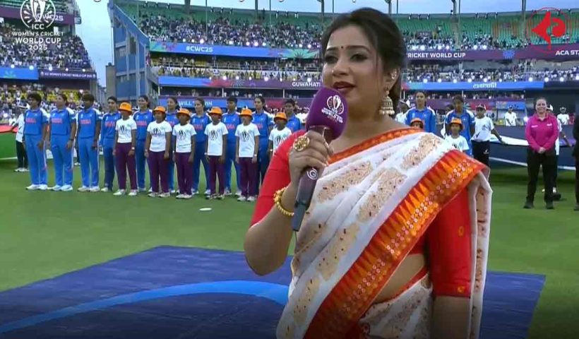 Shreya Ghoshal in Durga Puja look performs at ICC Womens World Cup opening ceremony at Guwahati