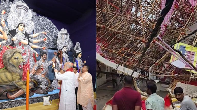 “মা দুর্গার ক্রোধেই উড়ে গেল যোগীরাজ্যের মন্ডপ?” কটাক্ষ তৃণমূলের