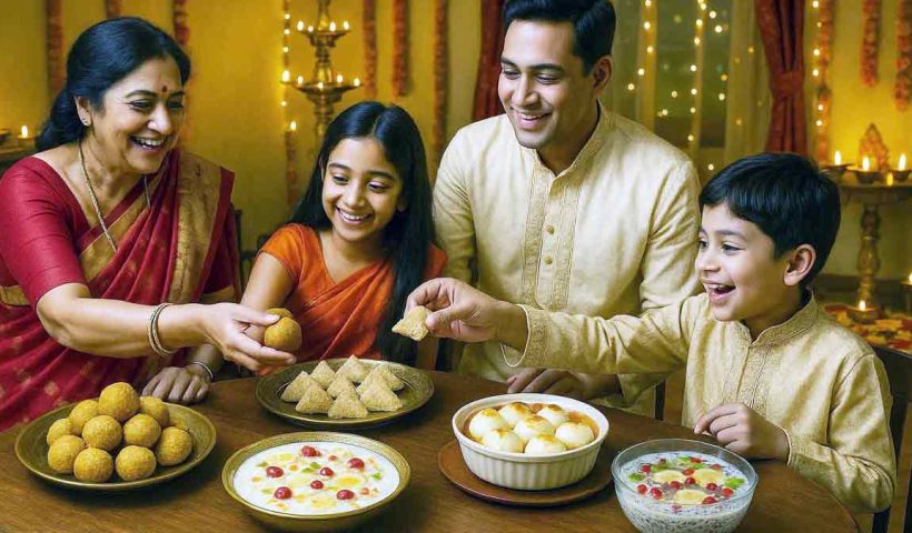 Healthy sweets, festive recipes, jaggery laddoo, oats sandesh, baked rosogolla, low sugar gajar halwa, chia seed pudding, Indian festive food 2025