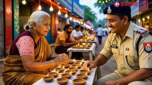 On Dhanteras in Hapur, UP, police officer Vijay Gupta bought all clay lamps from an elderly woman’s unsold stall, spreading light and hope while supporting local artisans.