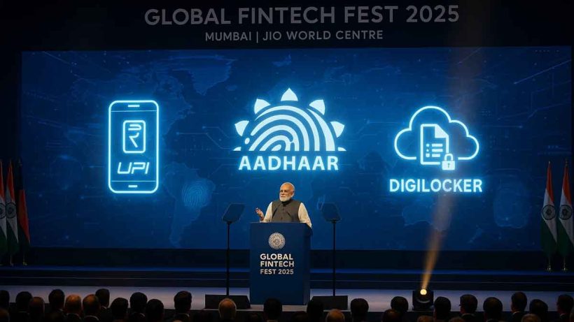 At Global Fintech Fest 2025, PM Modi highlighted UPI, Aadhaar and DigiLocker as the three pillars of India’s digital journey driving financial inclusion.