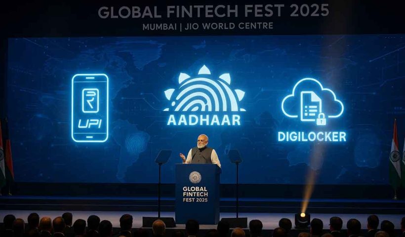 At Global Fintech Fest 2025, PM Modi highlighted UPI, Aadhaar and DigiLocker as the three pillars of India’s digital journey driving financial inclusion.