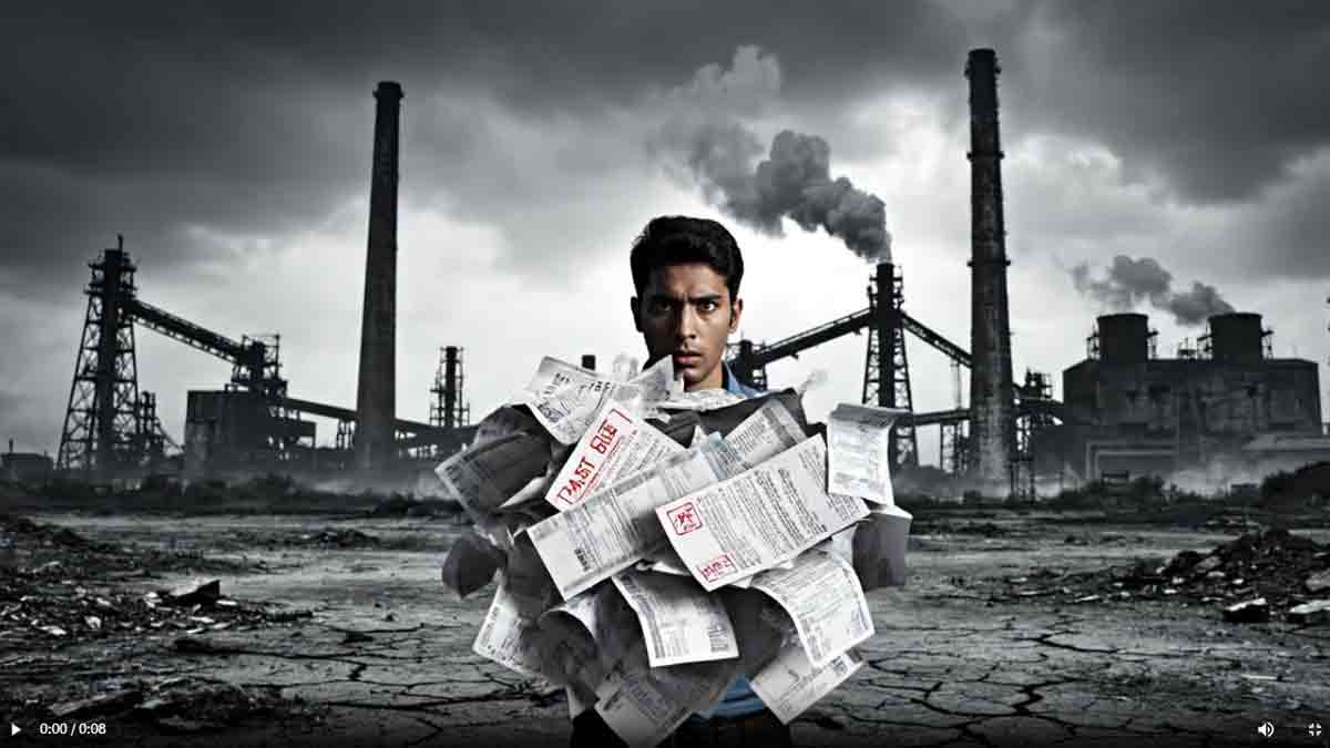 symbolic visual of a giant stack of loan papers and bank EMI documents