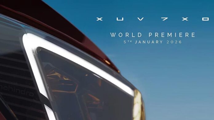 Mahindra XUV 7XO to debut onf 5 January 2026