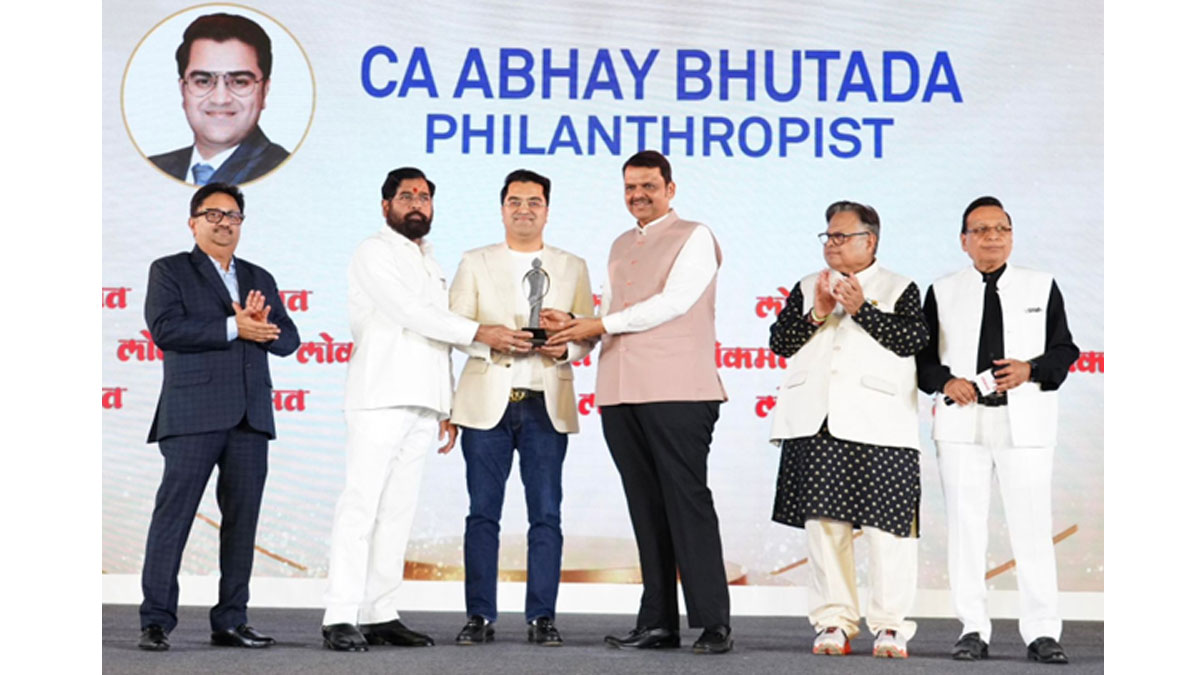 CA Abhay Bhutada Receives Philanthropist of the Year Award 2026 for His Transformative Social Efforts CA Abhay Bhutada receiving the Philanthropist of the Year Award 2026 from CM Shri Devendra Fadnavis and DCM Shri Eknath Shinde.