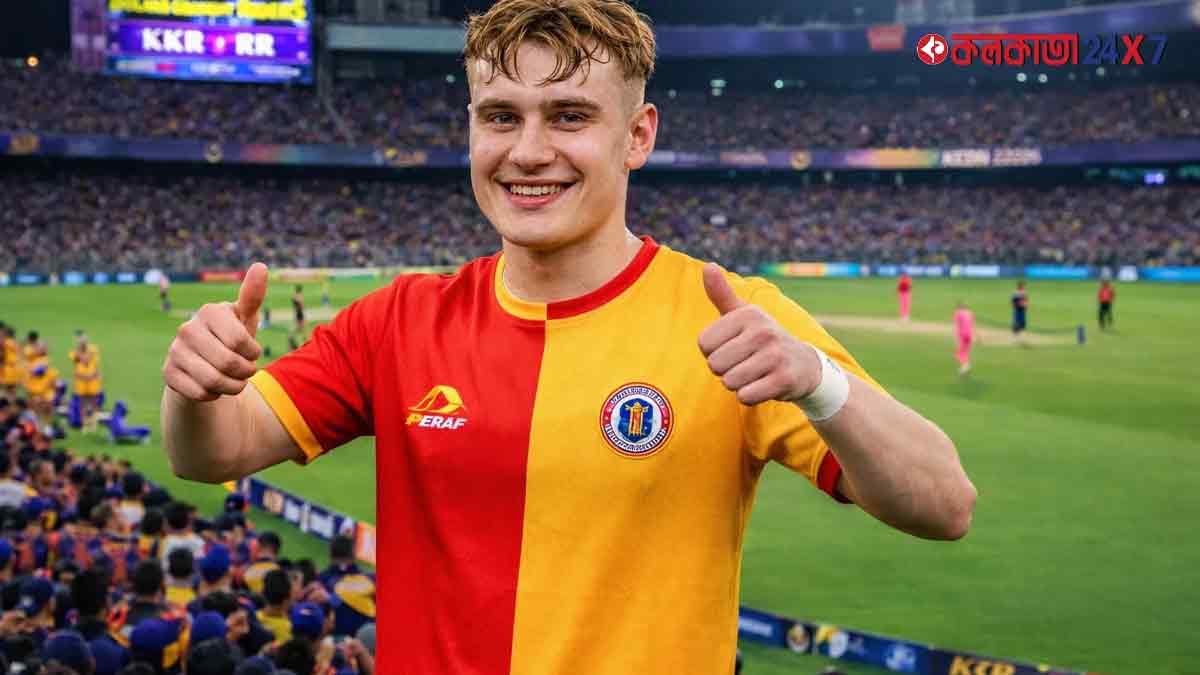 ইডেনে কলকাতা-রাজস্থান ম্যাচ উপভোগ করলেন লাল-হলুদের এই তারকা anton-sojberg-watches-kkr-vs-rr-eden-gardens-ipl