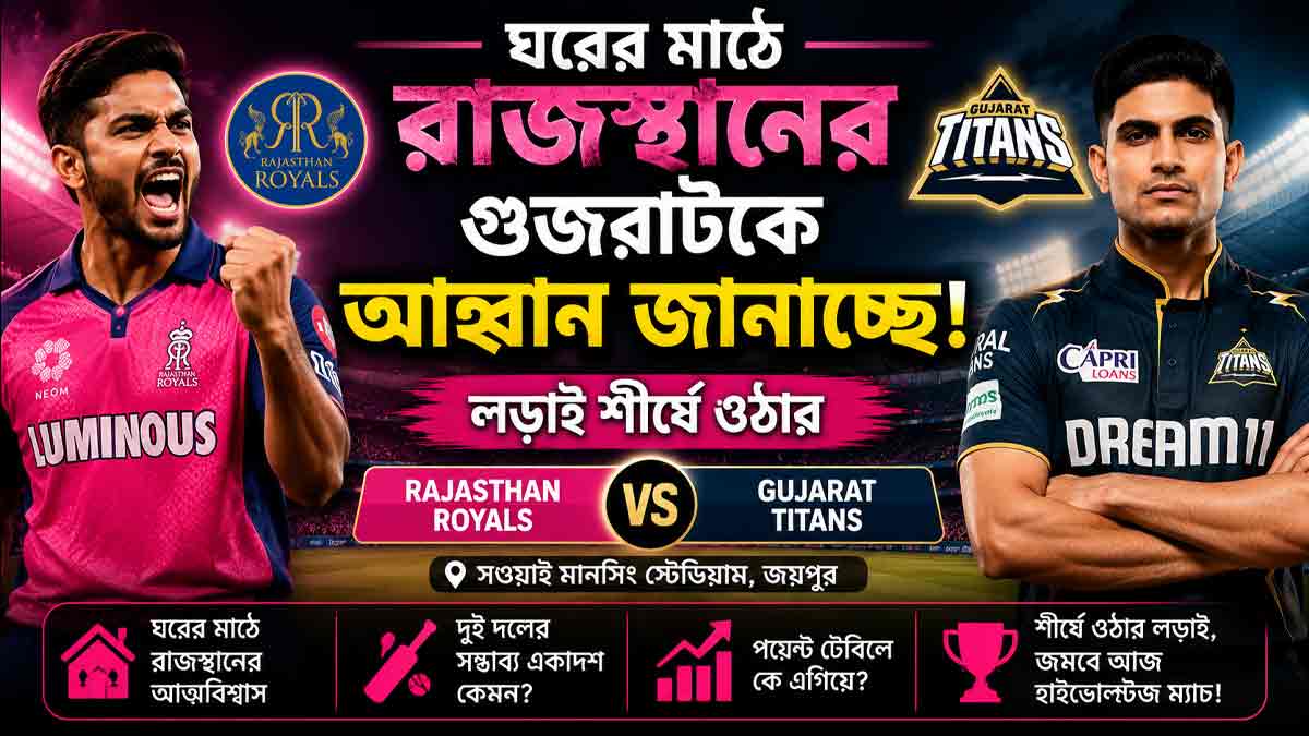 জয়ের হ্যাট্রিকের পর রাজস্থানের চ্যালেঞ্জে গুজরাট, নজর শীর্ষে ওঠায় rajasthan-royals-vs-gujarat-titans-ipl-2026-top-four-battle