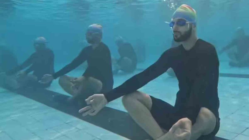 INS Satvahana conducted a unique session of Underwater Yoga