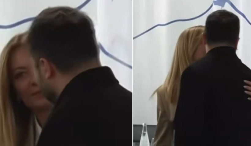 zelensky tries to kiss giorgia meloni